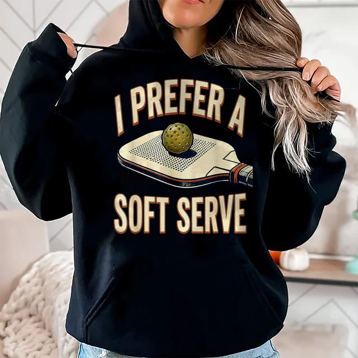 Funny Pickleball Shirt, Pickleball Lover Unisex T-Shirt/Hoodie/Sweatshirt HLT00 - I Prefer A Soft Serve Vintage Pickleball Player Pun Humor T-Shirt