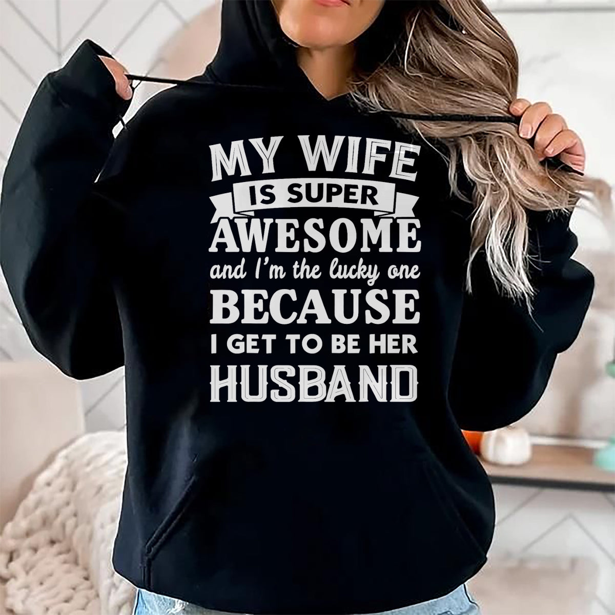 Best Husband Shirt, Wife and Husband Unisex T-Shirt/Hoodie/Sweatshirt HLT00 - My Wife Is Super Awesome And I_m The Lucky Husband Marriage T-Shirt (1)