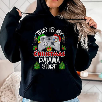 Christmas Shirts for Family, Funny christmas shirts, Christmas Unisex T-Shirt/Hoodie/Sweatshirt HLT00 - This is My Christmas Pajama Santa Hat Gamer Video Games T-Shirt