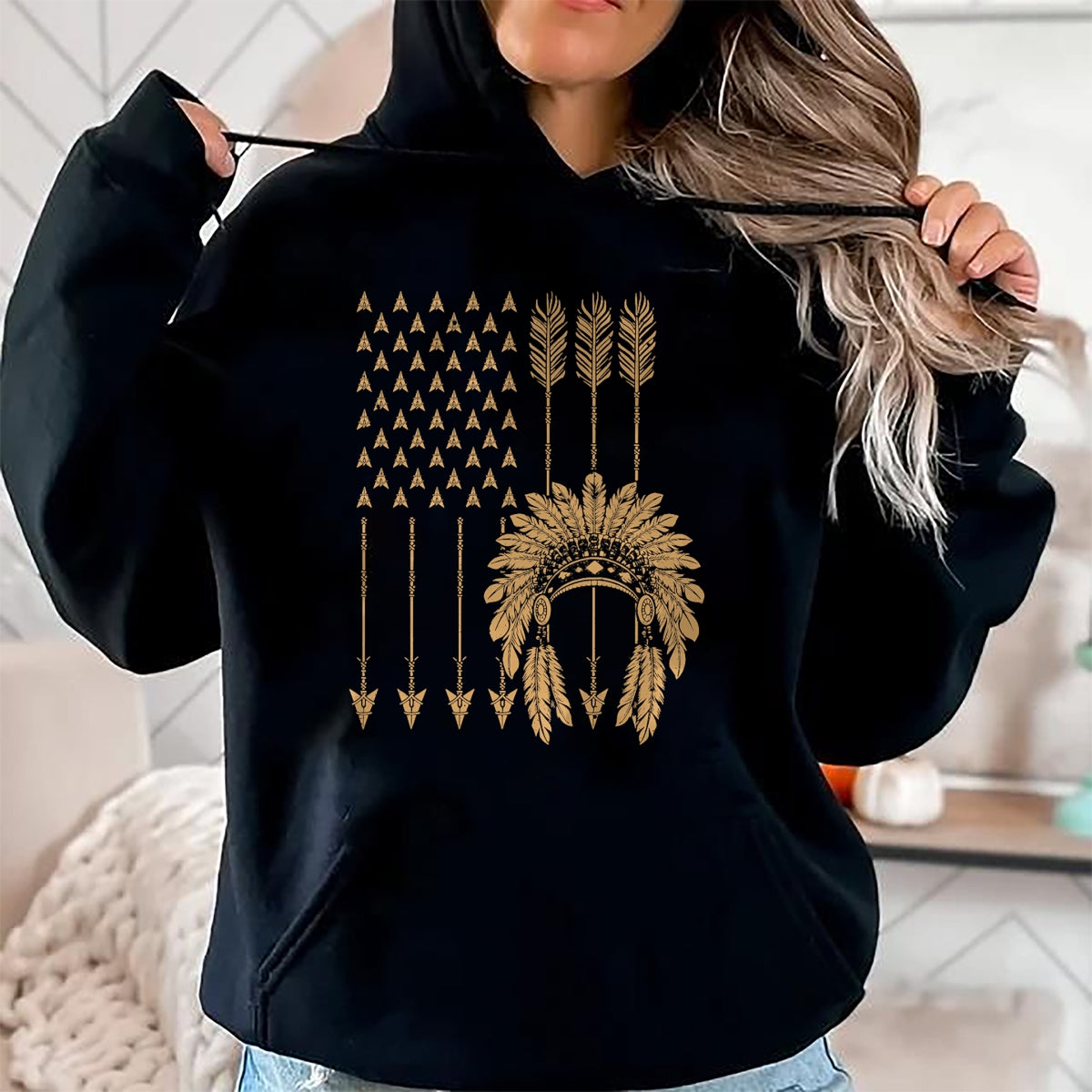 Native American T-Shirts, Vintage Native American Unisex T-Shirt/Hoodie/Sweatshirt HLT00 - Funny Native American Flag Gift Cool USA Tribe Patriotic T-Shirt