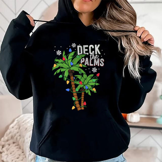 Deck The Palms Tropical Hawaii Christmas Palm Tree Lights T-Shirt - Christmas Unisex T-Shirt/Hoodie/Sweatshirt - NINA00