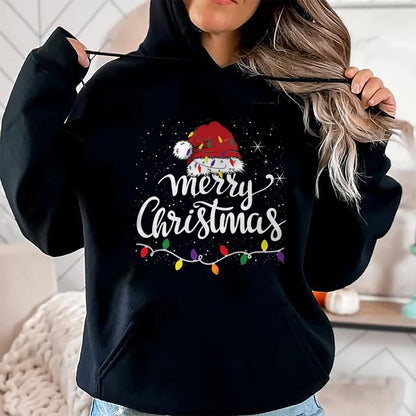 Merry Christmas Lights Red Santa Hat Xmas Family Men Women Pullover - Christmas Unisex T-Shirt/Hoodie/Sweatshirt - NINA00