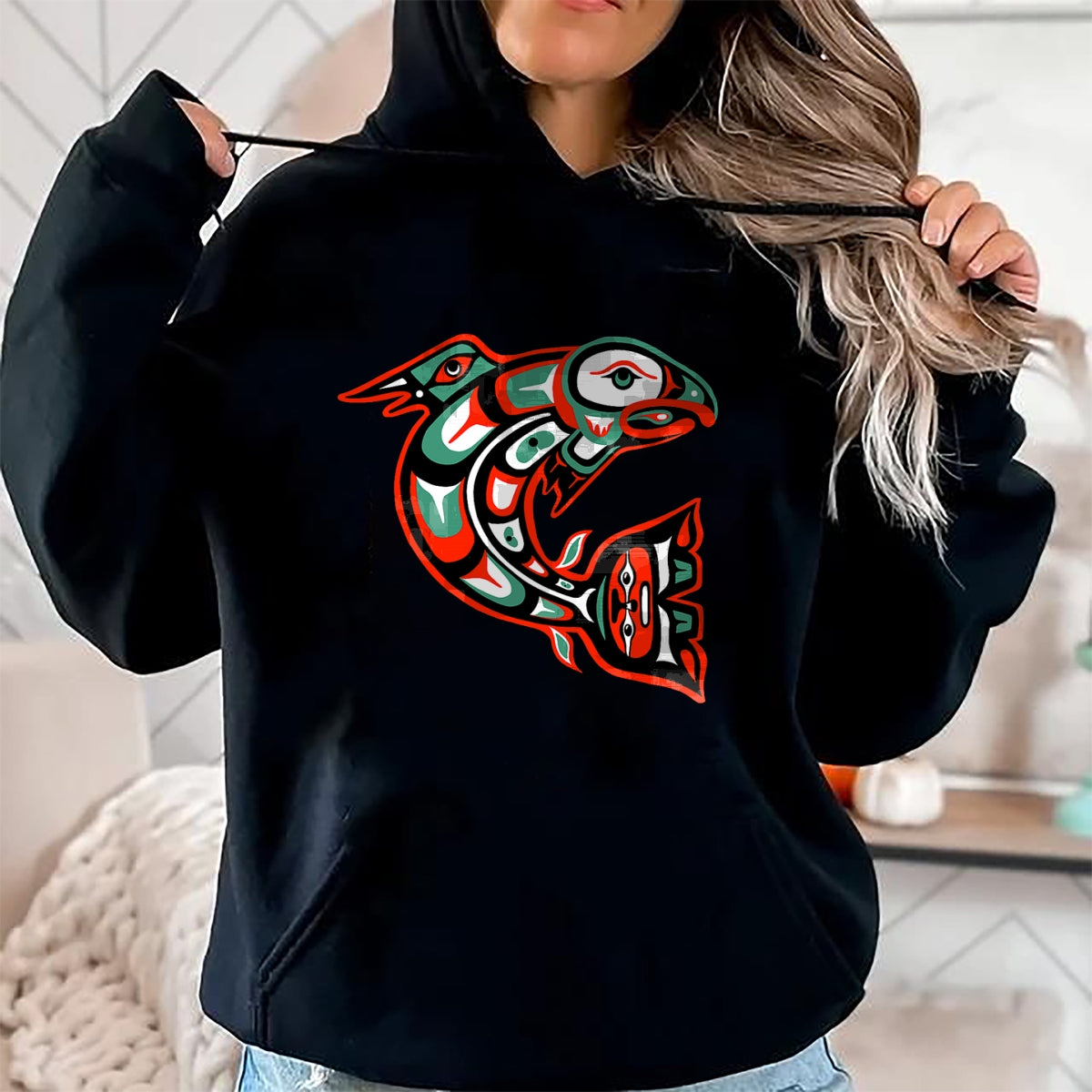 Native American T-Shirts, Vintage Native American Unisex T-Shirt/Hoodie/Sweatshirt HLT00 - Haida art, Native American Style, Salmon Totem T-Shirt