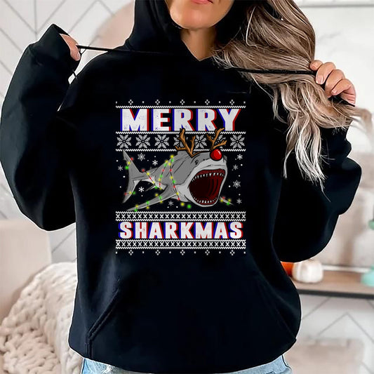 Funny Sharkmas Shark Ugly Christmas Sweaters T-Shirt - Christmas Unisex T-Shirt/Hoodie/Sweatshirt - NINA00