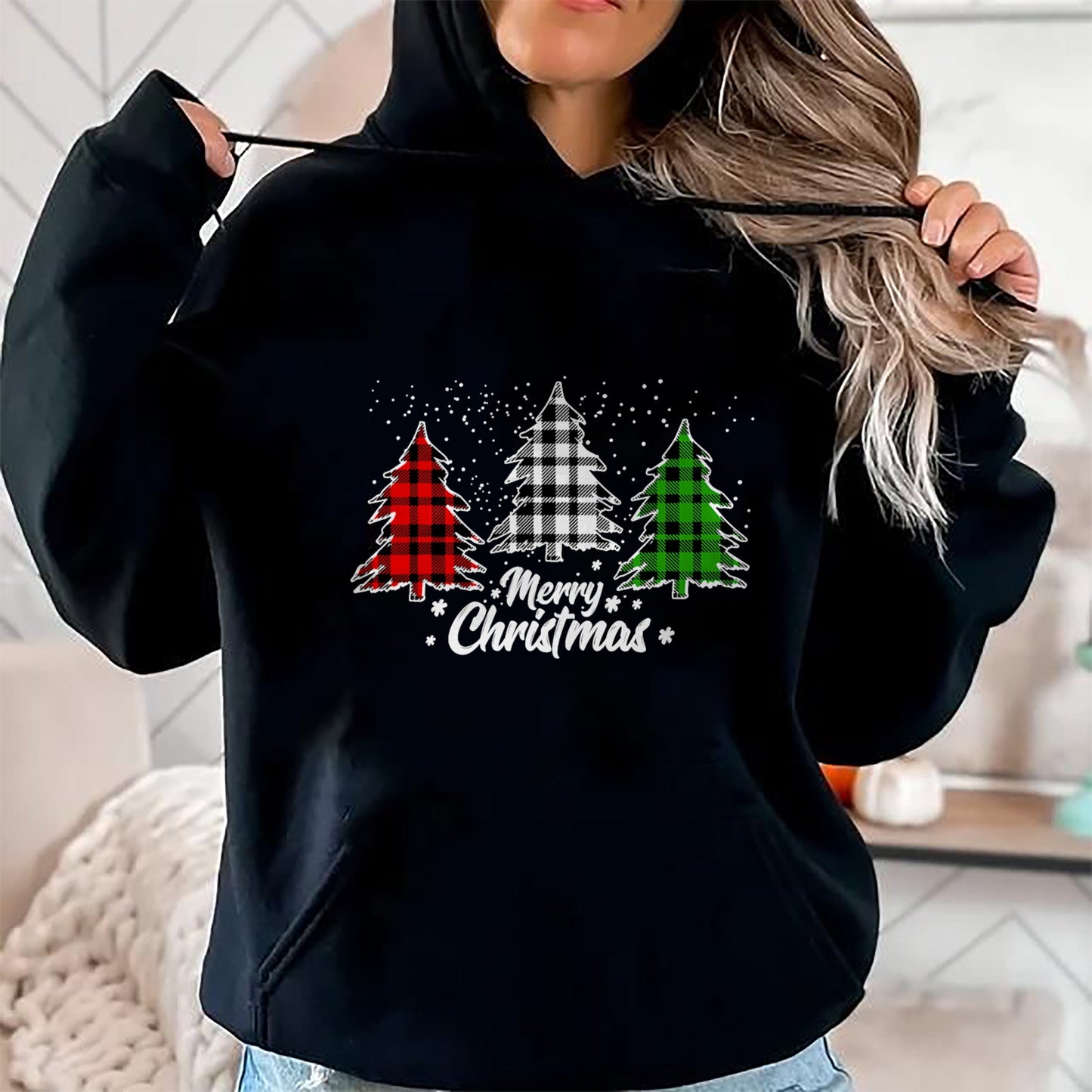 Merry Christmas Tree Xmas Buffalo Plaid Red White Green T-Shirt - Christmas Unisex T-Shirt/Hoodie/Sweatshirt - NINA00