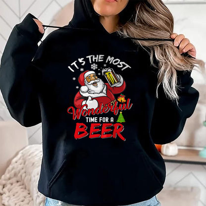Funny Christmas Santa Claus Drinking Beer Wonderful Time T-Shirt - Christmas Unisex T-Shirt/Hoodie/Sweatshirt - NINA00
