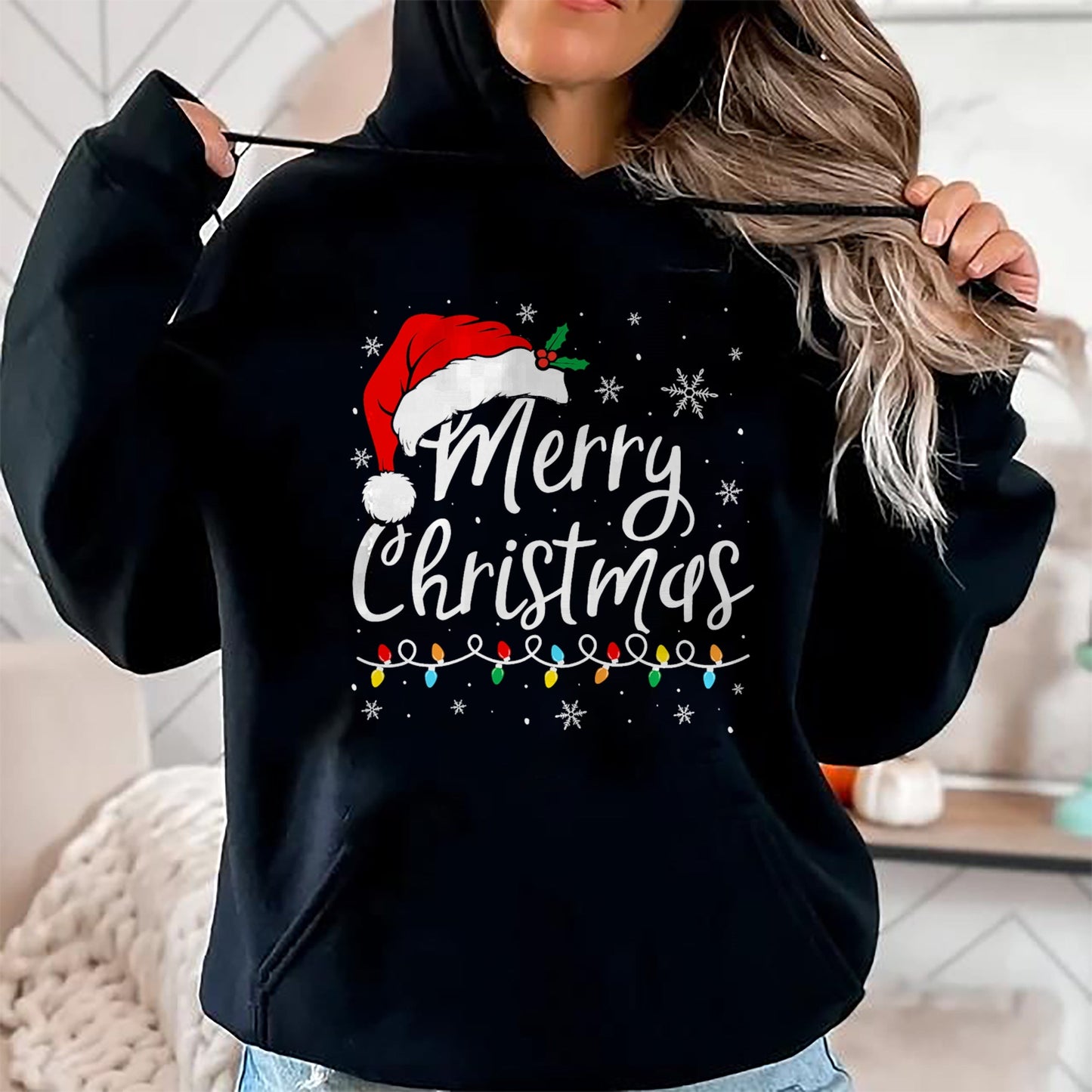 Merry Christmas Lights Santa Hat Xmas Family Matching Pajama T-Shirt - Christmas Unisex T-Shirt/Hoodie/Sweatshirt - NINA00