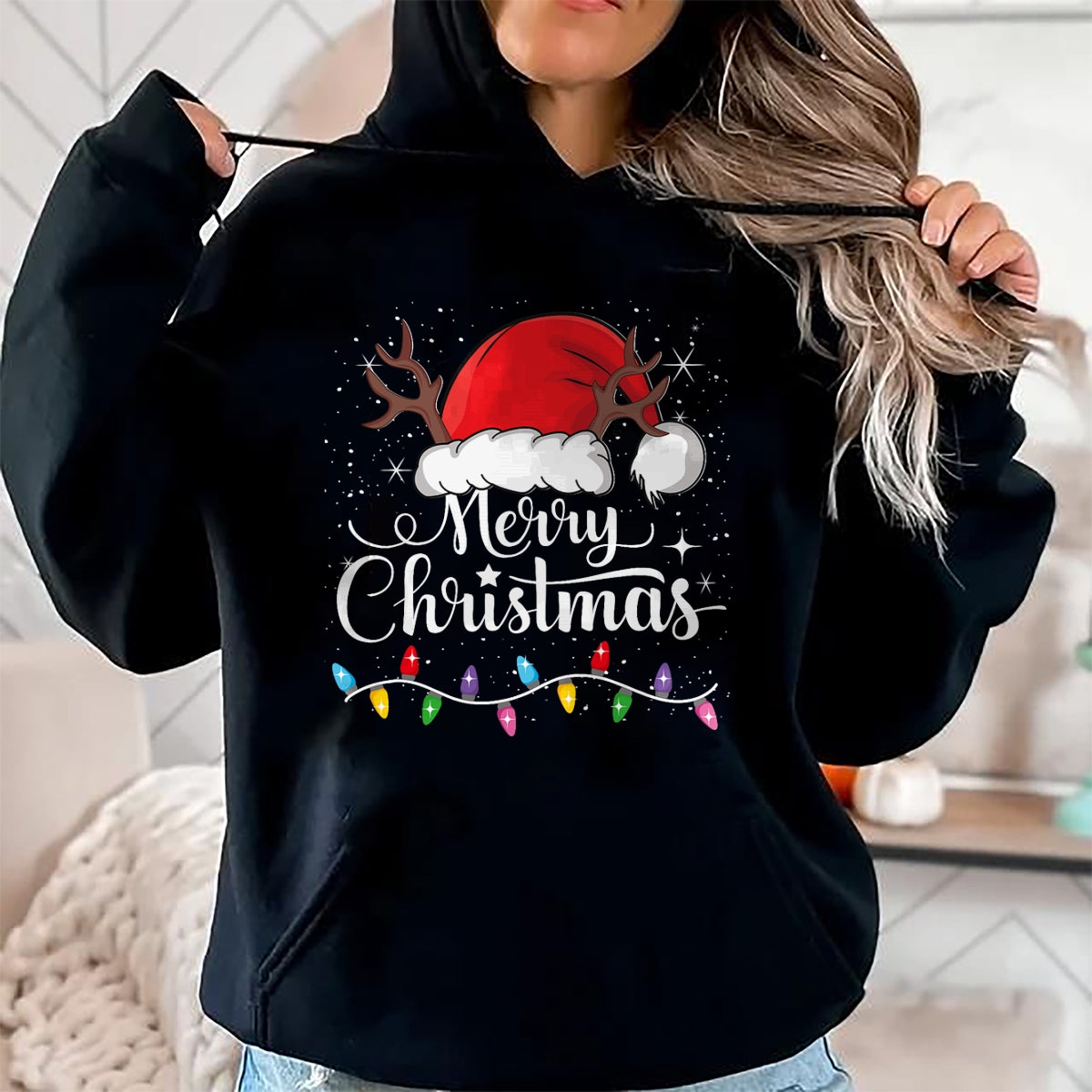 Merry Christmas Red Santa Hat Reindeer Xmas Family Men Women T-Shirt - Christmas Unisex T-Shirt/Hoodie/Sweatshirt - NINA00