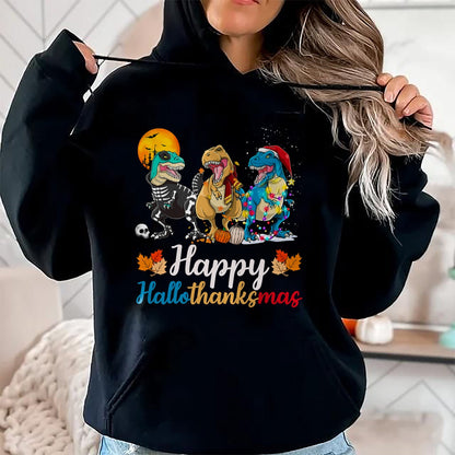 Halloween Thanksgiving Christmas Happy HalloThanksMas T rex T-Shirt - Christmas Unisex T-Shirt/Hoodie/Sweatshirt - NINA00