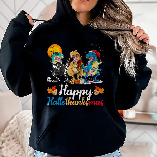 Halloween Thanksgiving Christmas Happy HalloThanksMas T rex T-Shirt - Christmas Unisex T-Shirt/Hoodie/Sweatshirt - NINA00