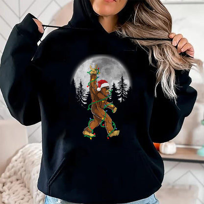 Christmas Shirts for Family, Funny christmas shirts, Christmas Unisex T-Shirt/Hoodie/Sweatshirt HLT00 - Bigfoot Santa Christmas Tree Lights Funny Xmas Sasquatch Long Sleeve T-Shirt