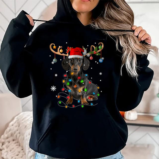 Funny Dachshund Christmas Reindeer Christmas Lights Pajama T-Shirt - Christmas Unisex T-Shirt/Hoodie/Sweatshirt - NINA00