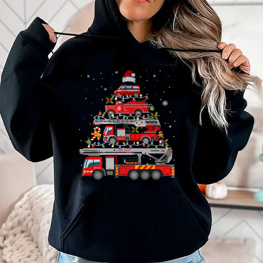 Firefighter Fire Truck Christmas Tree Lights Santa Fireman T-Shirt - Christmas Unisex T-Shirt/Hoodie/Sweatshirt - NINA00