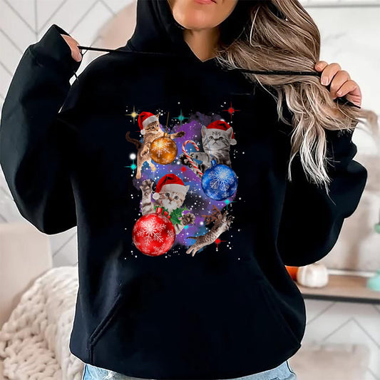 Cute Christmas Cats In Space Ornaments Graphic T-Shirt - Christmas Unisex T-Shirt/Hoodie/Sweatshirt - NINA00