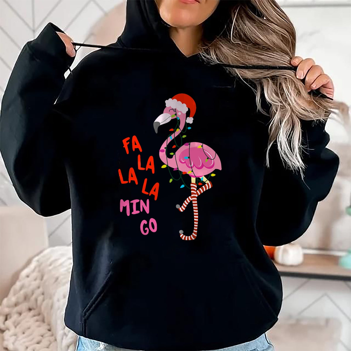 Fa La La Mingo Flamingo Christmas Tropical Xmas Tree Lights T-Shirt - Christmas Unisex T-Shirt/Hoodie/Sweatshirt - NINA00