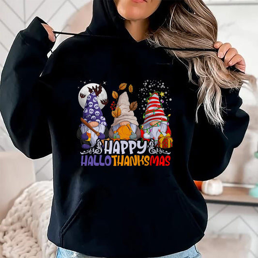 HalloThanksMas Gnomes Halloween Thanksgiving Christmas Happy T-Shirt - Christmas Unisex T-Shirt/Hoodie/Sweatshirt - NINA00