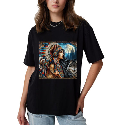 Native American T-Shirts, Vintage Native American Unisex T-Shirt/Hoodie/Sweatshirt HLT00 - indian native american woman with white wolf vintage gifts T-Shirt (1)