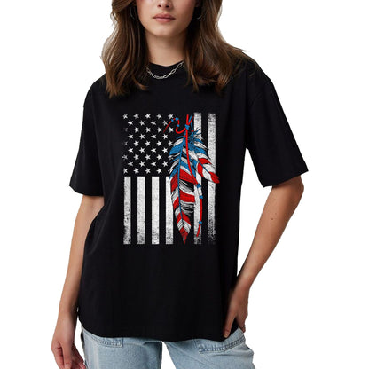 Native American T-Shirts, Vintage Native American Unisex T-Shirt/Hoodie/Sweatshirt HLT00 - American Flag - Native Feather Pride Month Indigenous T-Shirt (1)