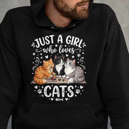 Cat Love Shirt, Funny Cat Lover Gift UnisexT-Shirt/Hoodie/Sweatshirt HLT00 - Just A Girl Who Loves Cats T-Shirt (2)