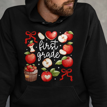 Best Student Shirt, Funny Back To School UnisexT-Shirt/Hoodie/Sweatshirt HLT00 - First Grade Teacher Apple Coquette Bow Fruit Back to School T-Shirt