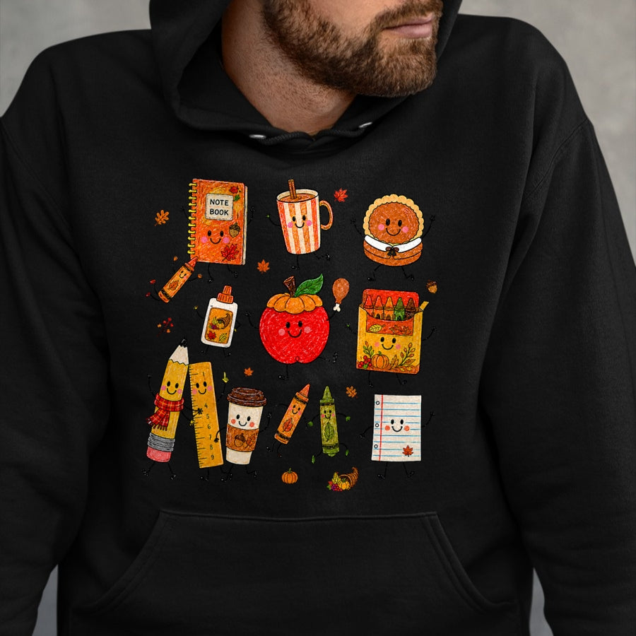 Best Teacher Shirt, Funny Teacher UnisexT-Shirt/Hoodie/Sweatshirt HLT00 - Teacher Doodle Characters Thanksgiving Cute School Supplies T-Shirt