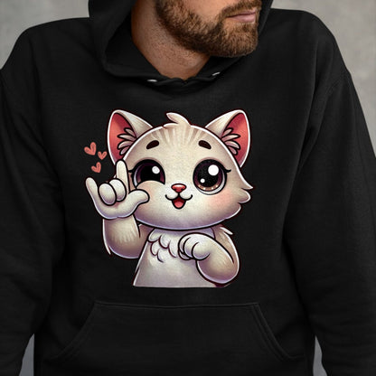 Cat Love Shirt, Funny Cat Lover Gift UnisexT-Shirt/Hoodie/Sweatshirt HLT00 - Kitten Cute Cat Making Love You Hand Sign Language ASL T-Shirt