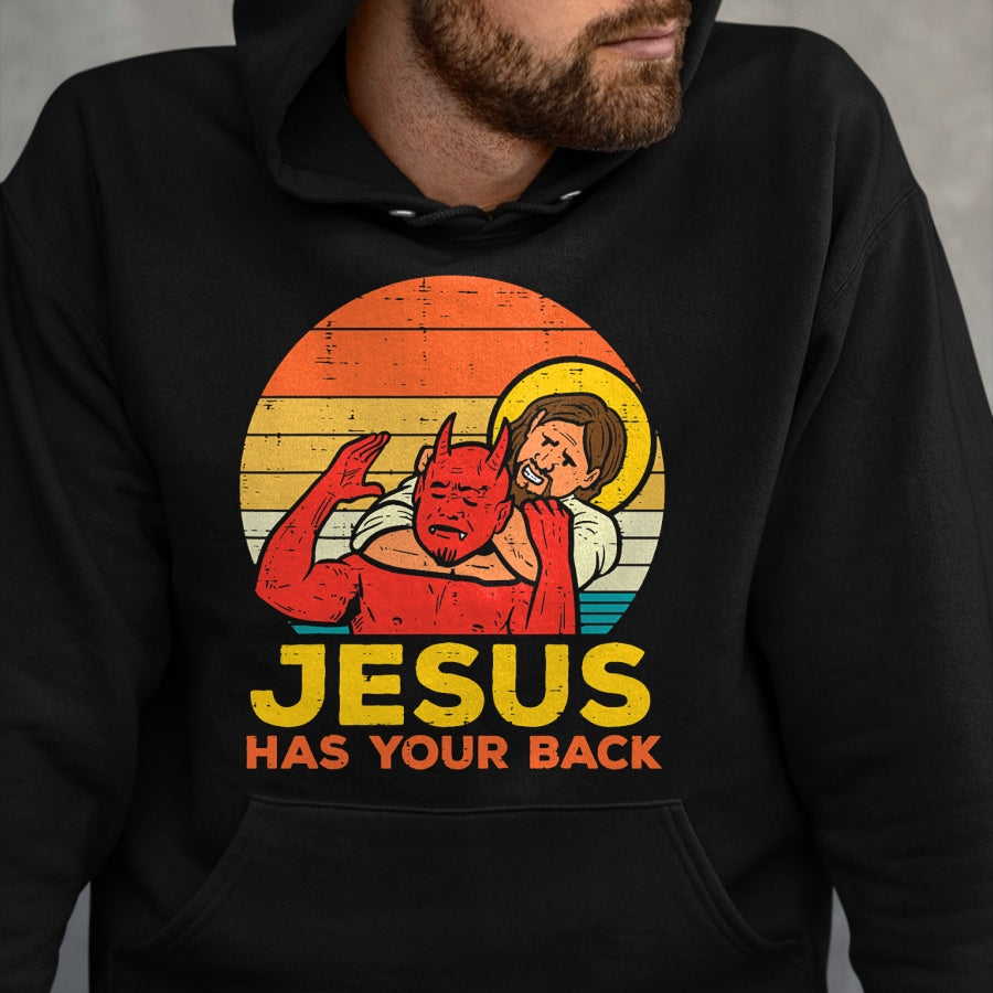 Christian Tee, Christian Faith Unisex T-Shirt/Hoodie/Sweatshirt HLT00 - Jesus Has Your Back Jiu Jitsu Retro Christian Men Women Kids T-Shirt