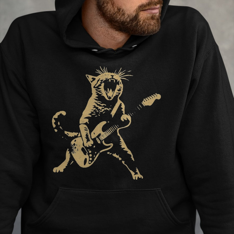 Guitar Lover Shirt, Funny Guitar UnisexT-Shirt/Hoodie/Sweatshirt HLT00 - Cat Playing Guitar Rock Star Rock and Roll Men Women Kids T-Shirt, Men, Black, 3X-Large