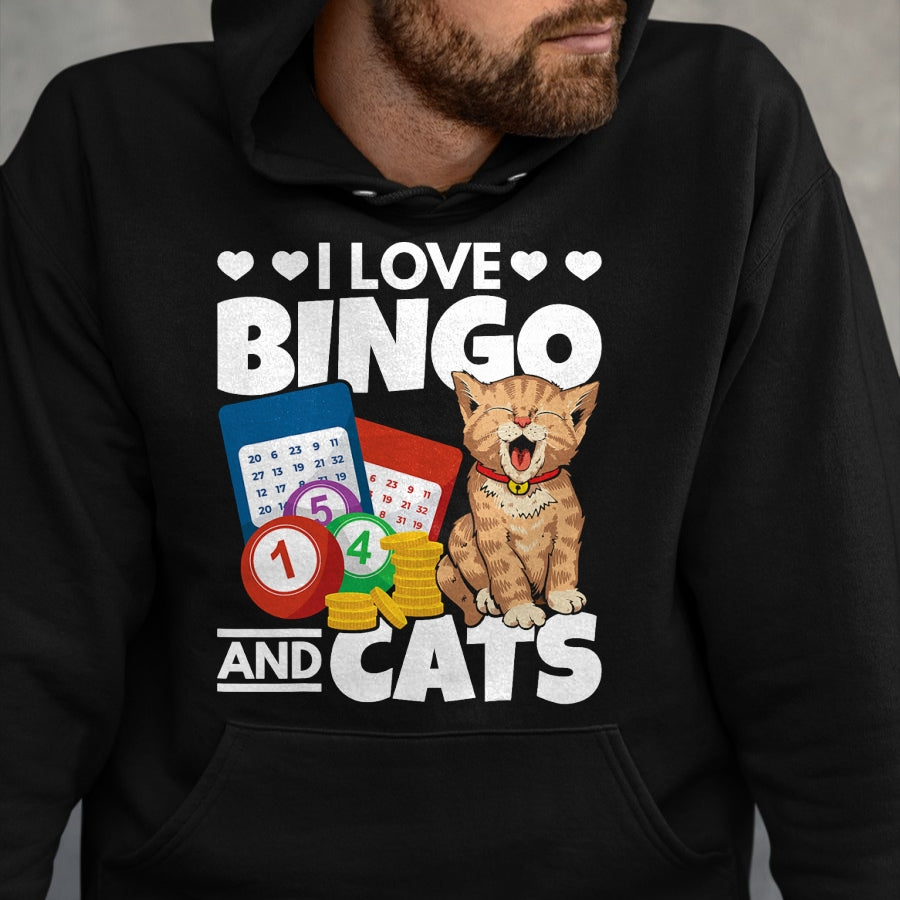 Cat Love Shirt, Funny Cat Lover Gift UnisexT-Shirt/Hoodie/Sweatshirt HLT00 - Cat Lover I Love Bingo and Cats Gambling Bingo Player Bingo T-Shirt