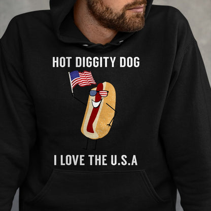 Dog Love Shirt, Dog Lover Gift T-Shirt/Hoodie/Sweatshirt HLT00 - Hot Diggity Dog I Love USA - Funny Fourth of July T-Shirt