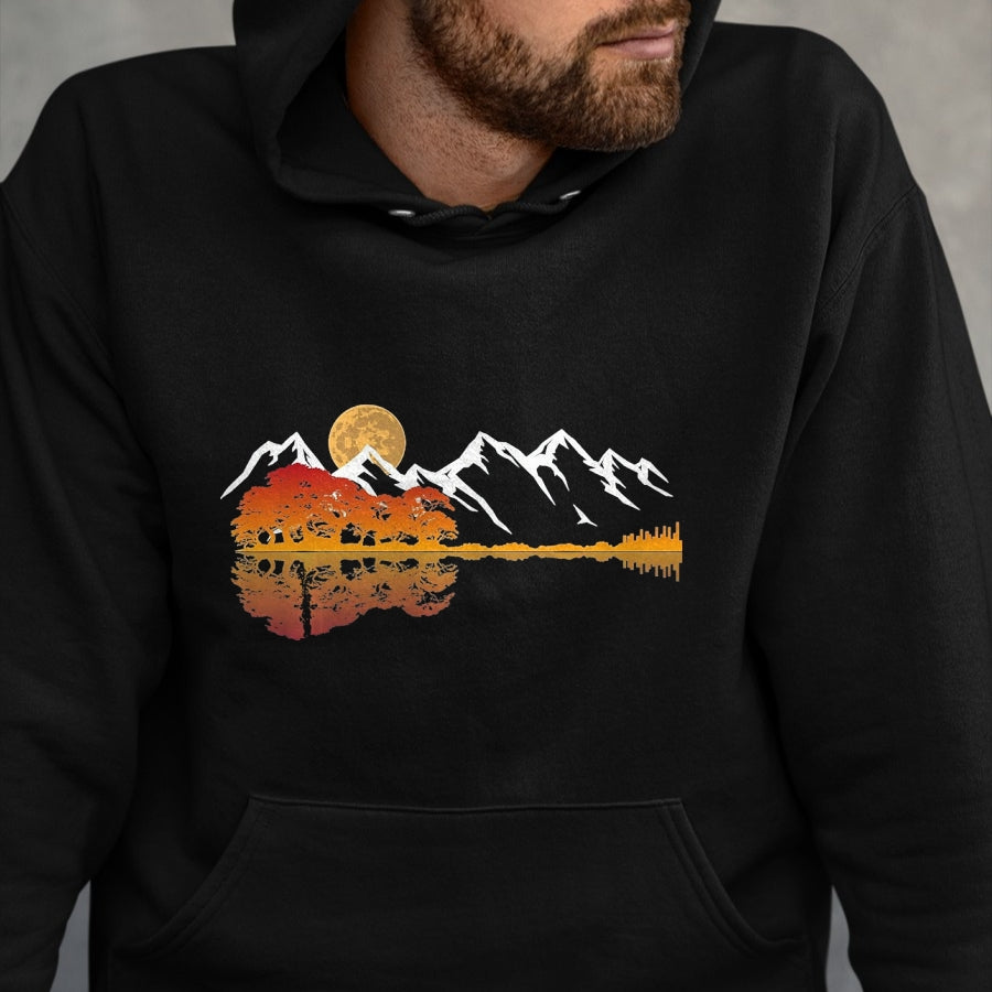 Guitar Lover Shirt, Funny Guitar UnisexT-Shirt/Hoodie/Sweatshirt HLT00 - Guitar Lake Mountain Reflections Shadow Love Guitar Musician T-Shirt, Men, Heather Blue, X-Large