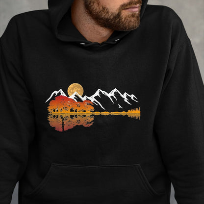 Guitar Lover Shirt, Funny Guitar UnisexT-Shirt/Hoodie/Sweatshirt HLT00 - Guitar Lake Mountain Reflections Shadow Love Guitar Musician T-Shirt, Men, Heather Blue, X-Large