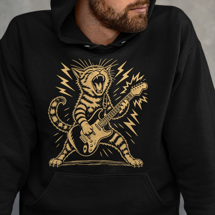 Guitar Lover Shirt, Funny Guitar UnisexT-Shirt/Hoodie/Sweatshirt HLT00 - Cat Playing Guitar Rock and Roll Music Men Women Kids T-Shirt