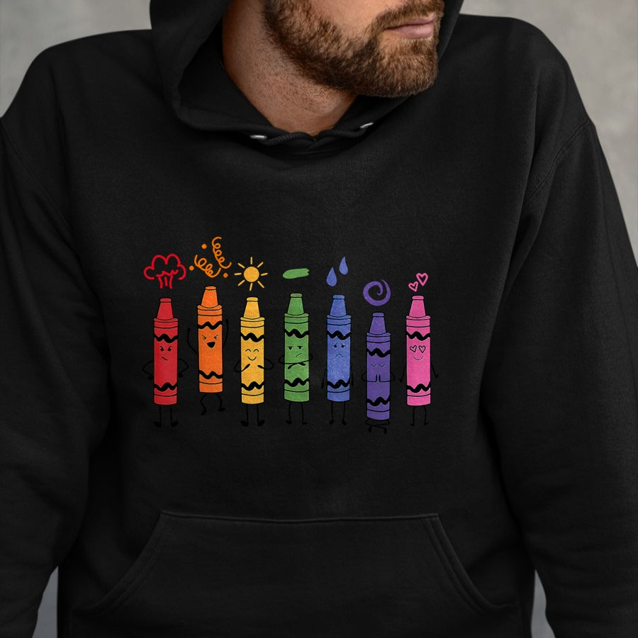 Best Teacher Shirt, Funny Teacher UnisexT-Shirt/Hoodie/Sweatshirt HLT00 - Mood Color Crayons Teacher T-Shirt