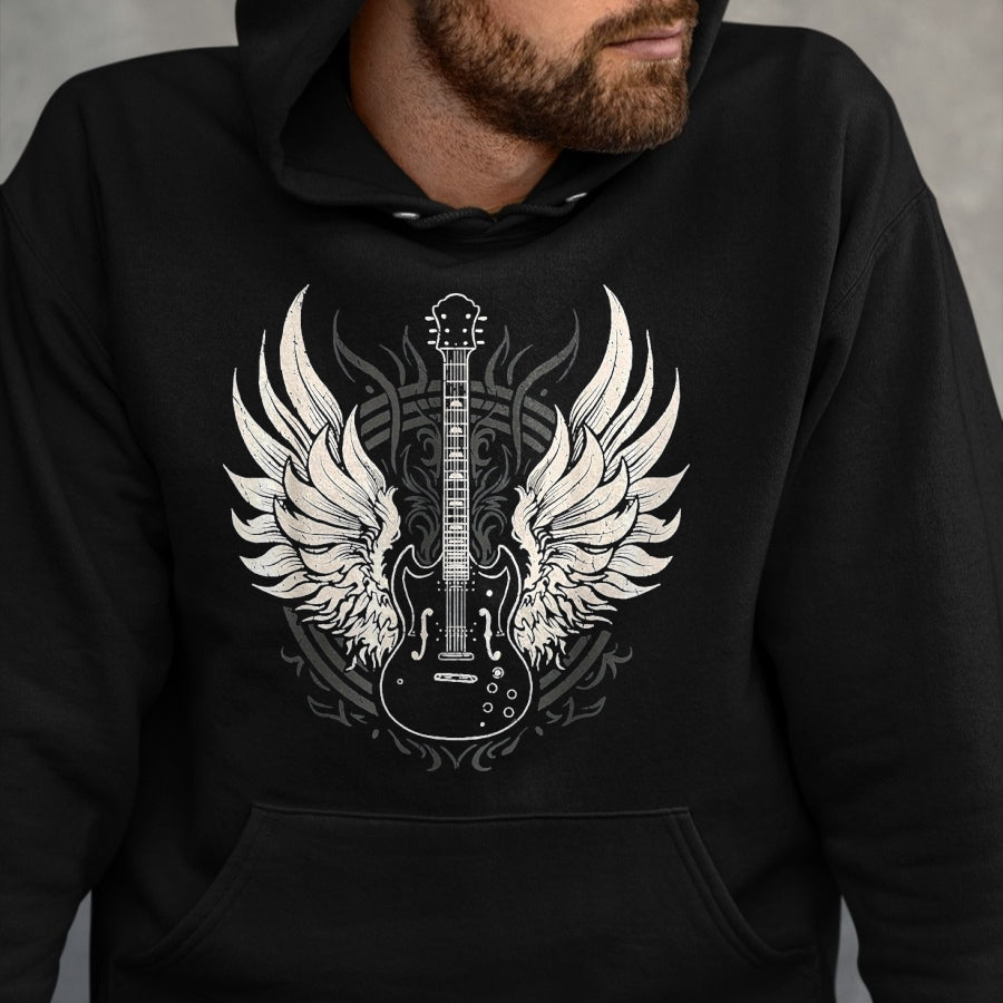 Guitar Lover Shirt, Funny Guitar UnisexT-Shirt/Hoodie/Sweatshirt HLT00 - Guitar Wings Vintage Retro 80s Rock & Roll Music T-Shirt, Women, Black, Medium