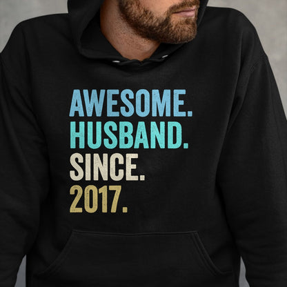 Best Wife Shirt, Wife and Husband Unisex T-Shirt/Hoodie/Sweatshirt HLT00 - Awesome Husband Since 2017 7th wedding anniversary 7 years T-Shirt (1)