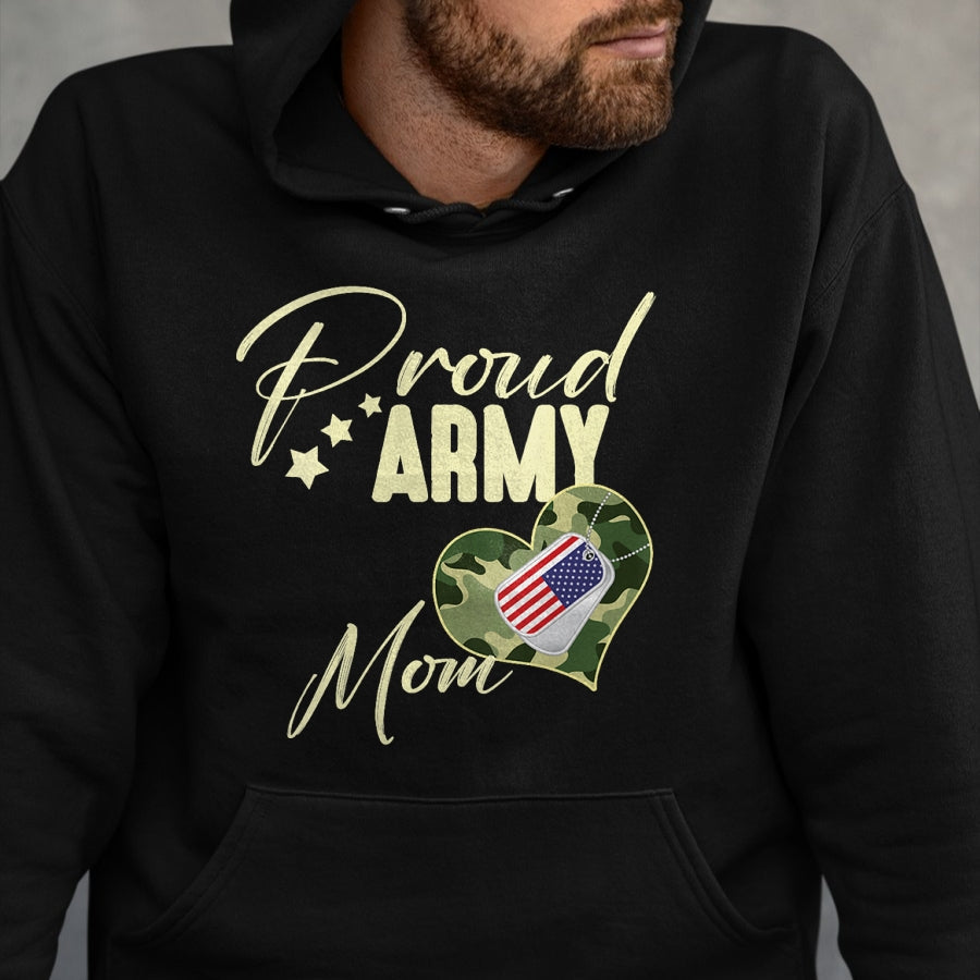 Gift for Dad Shirt, Funny Dad Unisex T-Shirt/Hoodie/Sweatshirt HLT00 – Proud Army MOM Camouflage Dog Tag USA American Flag V-Neck T-Shirt