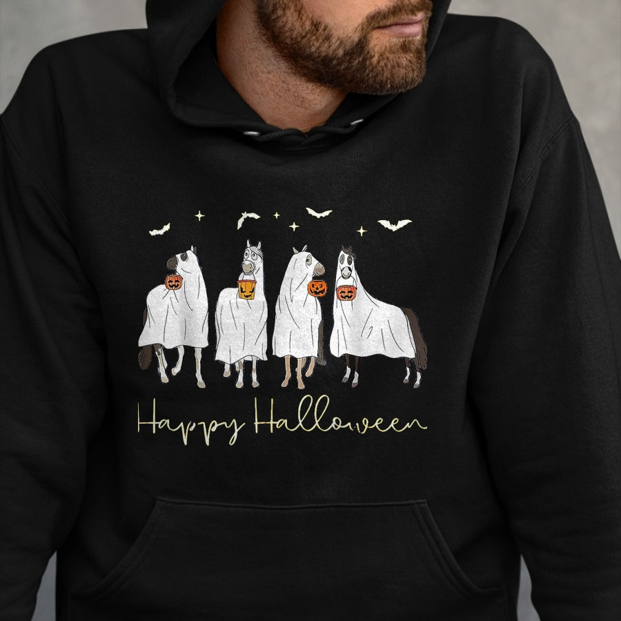Best Horse Lover Shirt , Funny Horse UnisexT-Shirt/Hoodie/Sweatshirt HLT00 - Happy Halloween Horse Ghost T-Shirt, Women, Black, Medium