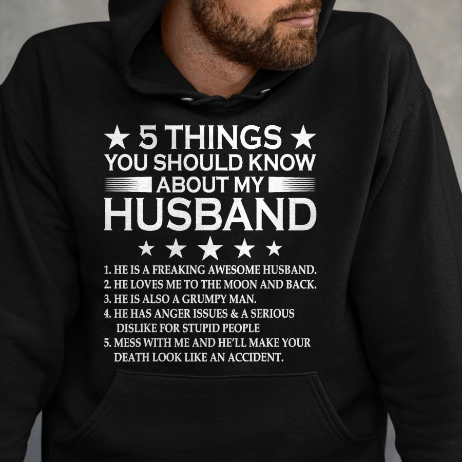 Best Husband Shirt, Wife and Husband Unisex T-Shirt/Hoodie/Sweatshirt HLT00 - 5 Things You Should Know About My Husband Marriage T-Shirt (1)