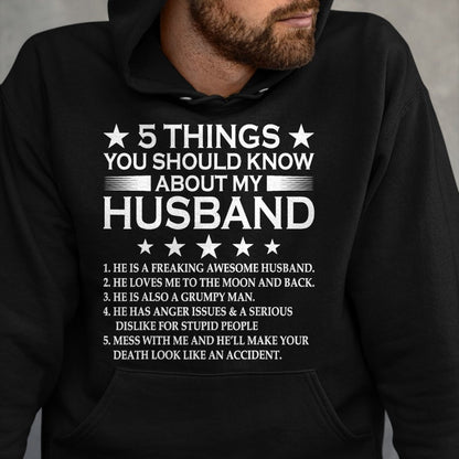 Best Husband Shirt, Wife and Husband Unisex T-Shirt/Hoodie/Sweatshirt HLT00 - 5 Things You Should Know About My Husband Marriage T-Shirt (1)