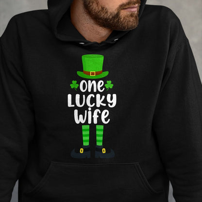 Best Wife Shirt, Wife and Husband Unisex T-Shirt/Hoodie/Sweatshirt HLT00 - Gift for wife T shirt, lucky wife   Womens One Lucky Wife Funny St Patricks Day Lucky Shamrock V-Nec