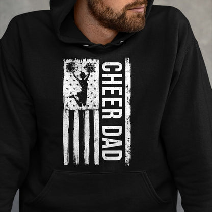 Gift for Dad Shirt, Funny Dad Unisex T-Shirt/Hoodie/Sweatshirt HLT00 – Cheer Dad Cheerleading American Flag Fathers Day Cheerleader T-Shirt