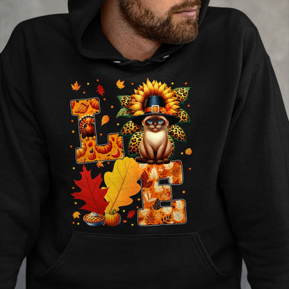 Cat Love Shirt, Funny Cat Lover Gift UnisexT-Shirt/Hoodie/Sweatshirt HLT00 - LOVE Thanksgiving Siamese Cat Costume Fall Leaves Sunflower T-Shirt for Men Women Kids