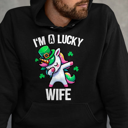 Best Wife Shirt, Wife and Husband Unisex T-Shirt/Hoodie/Sweatshirt HLT00 - Gift for wife T shirt, lucky wife   I'm a Lucky Wife Dabbing Cute Unicorn St. Patrick's Day T-Shirt (1)