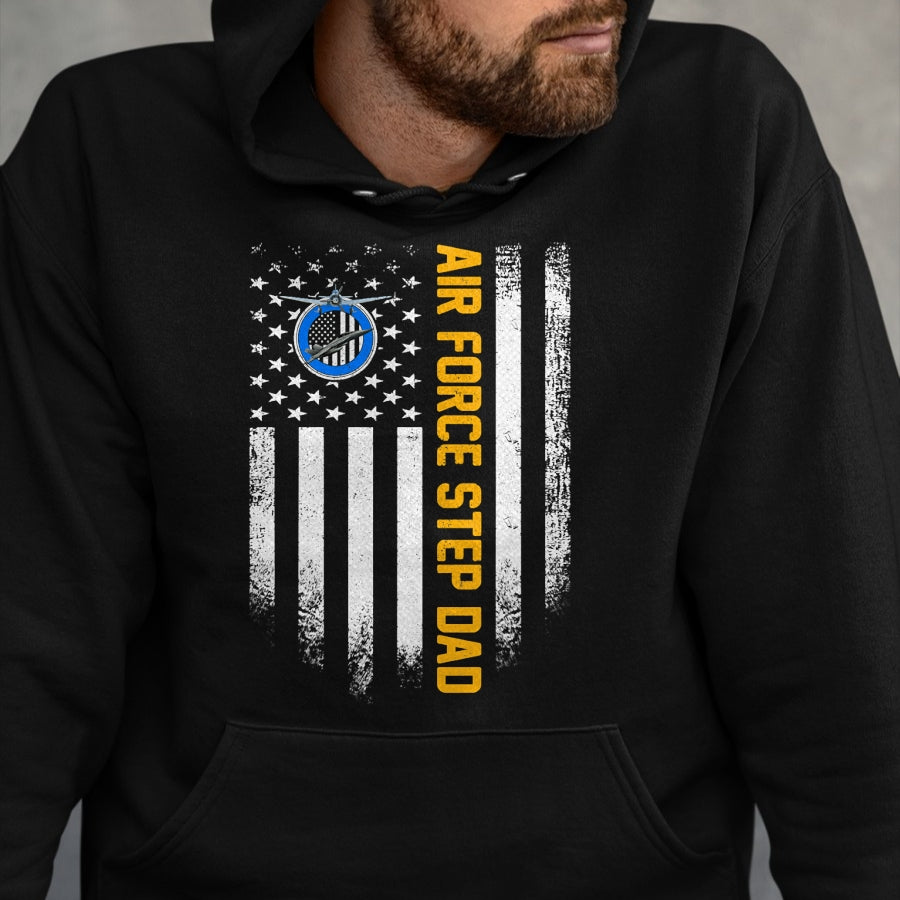 Gift for Dad Shirt, Funny Dad Unisex T-Shirt/Hoodie/Sweatshirt HLT00 – Vintage USA American Flag Proud Air Force Veteran Step Dad T-Shirt