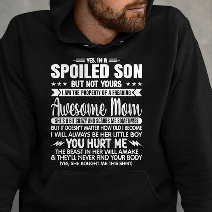 Gift for Mom Shirt, Funny Mom Unisex T-Shirt/Hoodie/Sweatshirt HLT00 - I'm A Spoiled Son But Not Yours Freaking Awesome Mom Vintage T-Shirt
