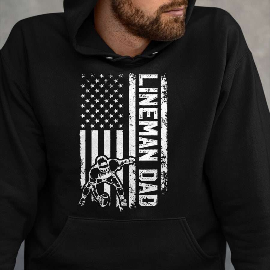 Gift for Dad Shirt, Funny Dad Unisex T-Shirt/Hoodie/Sweatshirt HLT00 – Football Line Dad Of A Football Lineman Father US Flag T-Shirt