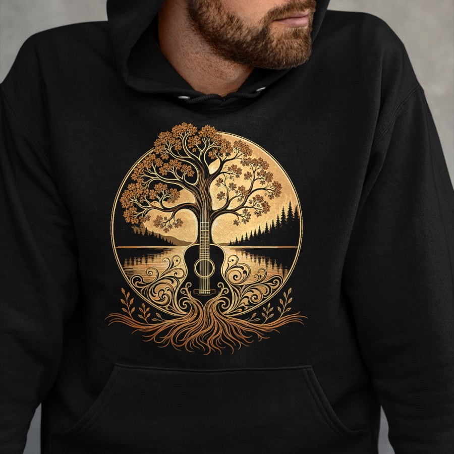 Guitar Lover Shirt, Funny Guitar UnisexT-Shirt/Hoodie/Sweatshirt HLT00 - Acoustic Guitar Tree by the Lake Roots Nature Music T-Shirt