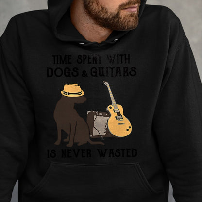 Guitar Lover Shirt, Funny Guitar UnisexT-Shirt/Hoodie/Sweatshirt HLT00 - Time Spent with Dog and Guitars is Never Wasted Saying T-Shirt