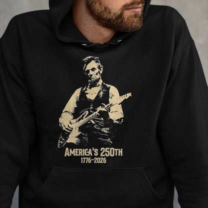Guitar Lover Shirt, Funny Guitar UnisexT-Shirt/Hoodie/Sweatshirt HLT00 - Abraham Lincoln Playing Guitar 4th July 250th Anniversary T-Shirt, Men, Black, 3X-Large